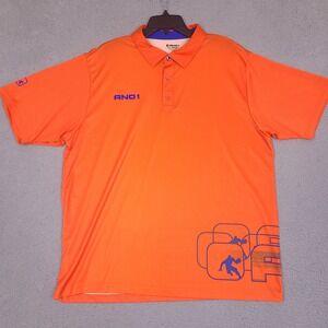 AND1 Men's‎ Orange Short Sleeve Athletic Polo Shirt XL Basketball Graphic Golf